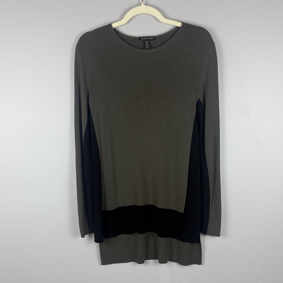 Eileen Fisher Classy Neutral Minimalist Ribbed Black Gray Knit Top  Size XS - Picture 2 of 9
